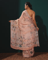 Pink Floral Linen Saree